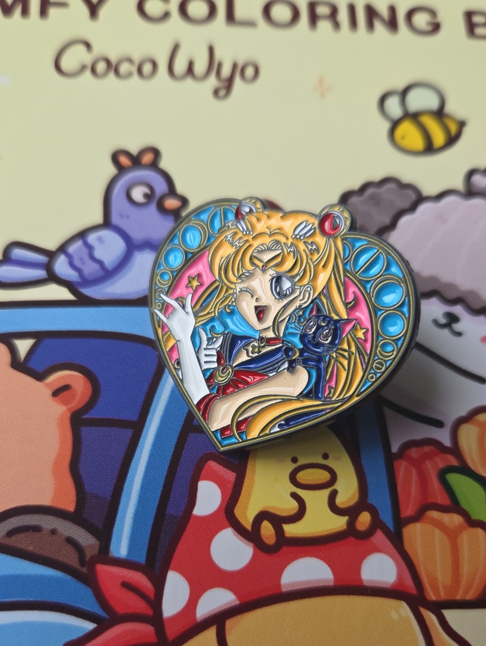 Sailor-Inspired Heart Enamel Pin - Yellow, Blue, Pink